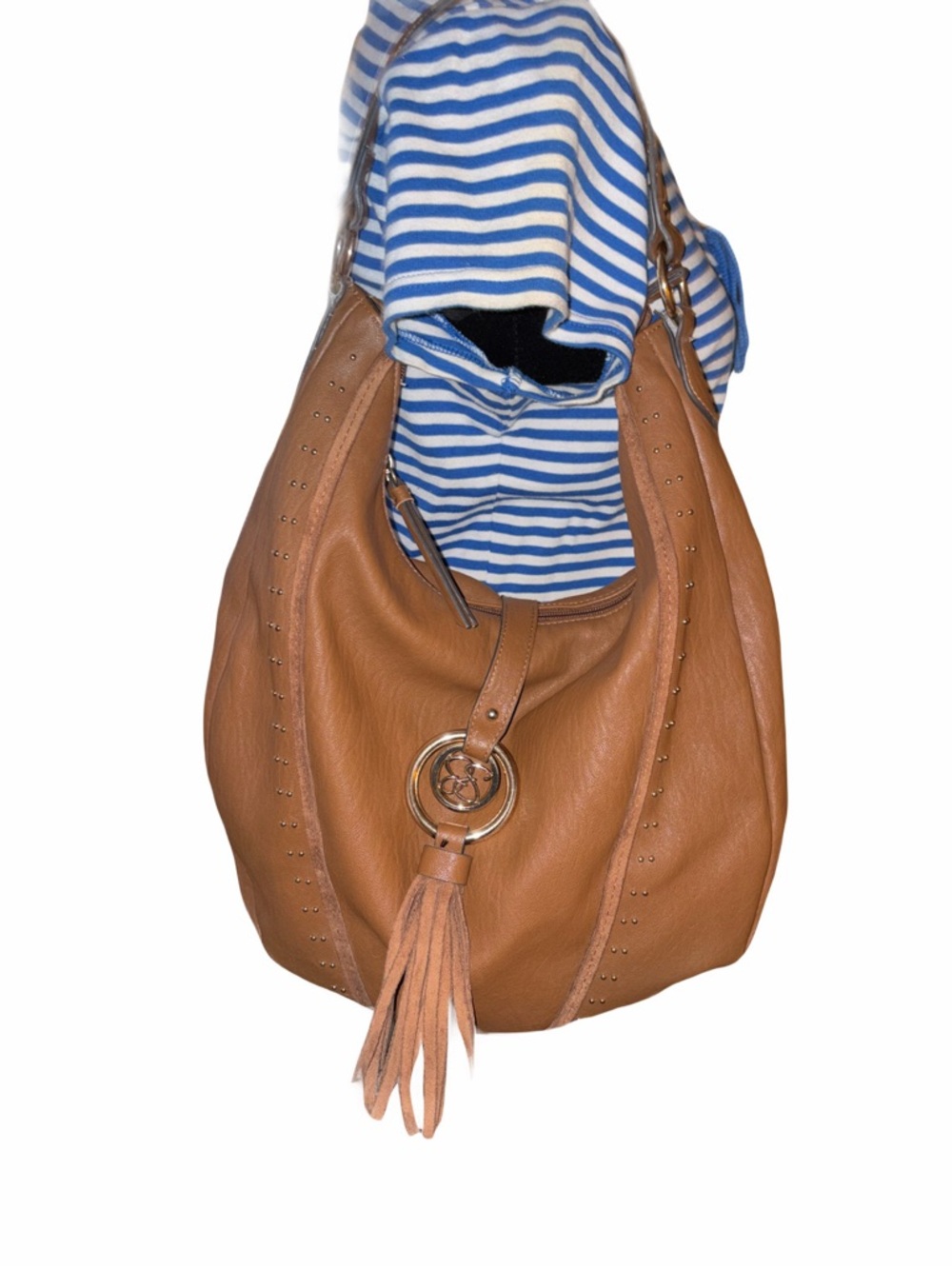 Jessica Simpson Tan Hobo Bag with Tassel and Ring Detail